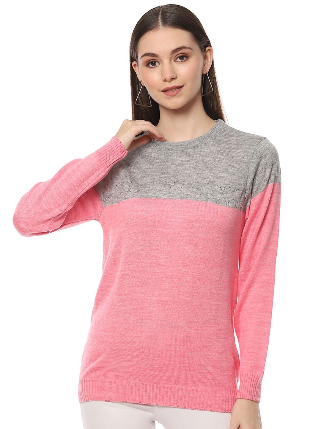 

2Bme Colourblocked Acrylic Pullover, Pink