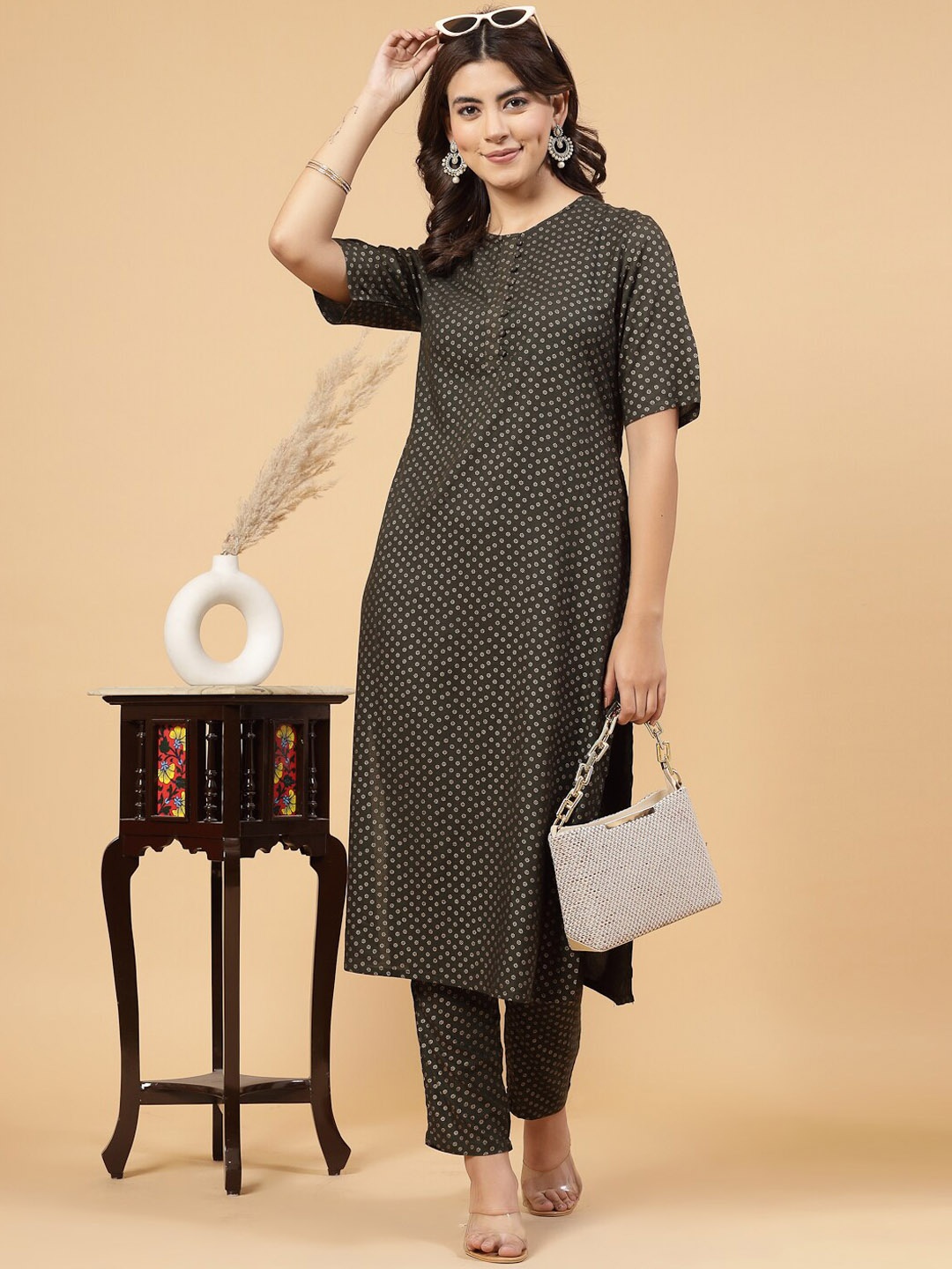 

Rigo Printed Kurta with Palazzos Set, Green