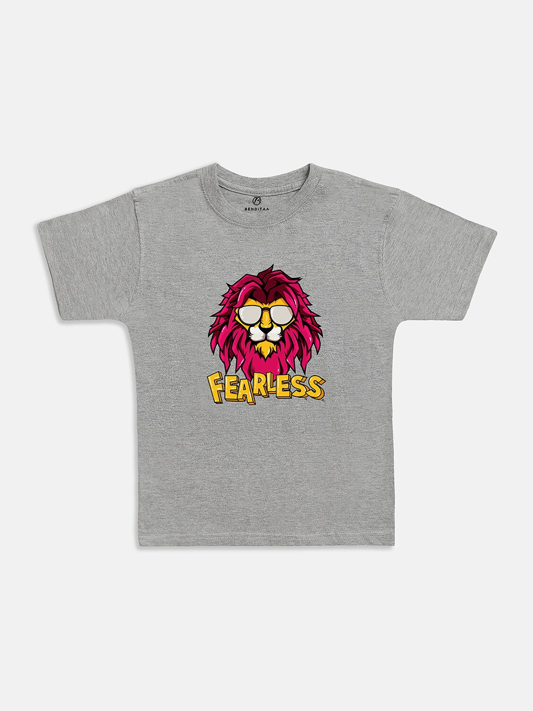 

BAESD Boys Fearless Typography Printed Antimicrobial Pure Cotton T-Shirt, Grey