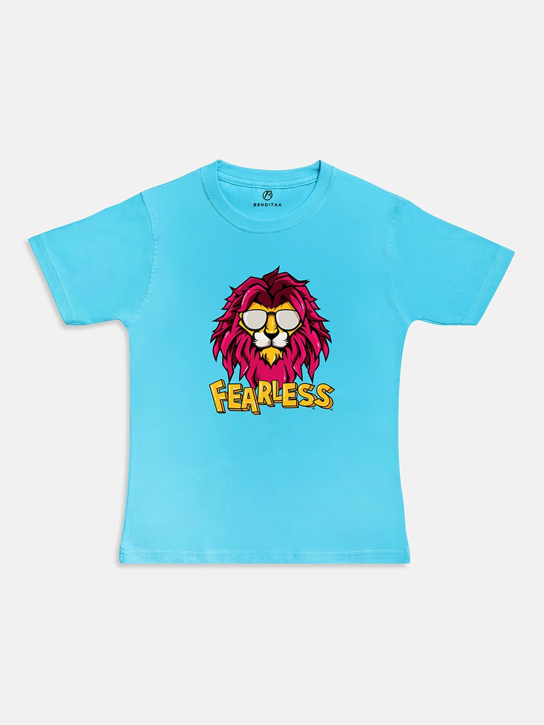 

BAESD Boys Fearless Typography Printed Antimicrobial Pure Cotton T-Shirt, Blue