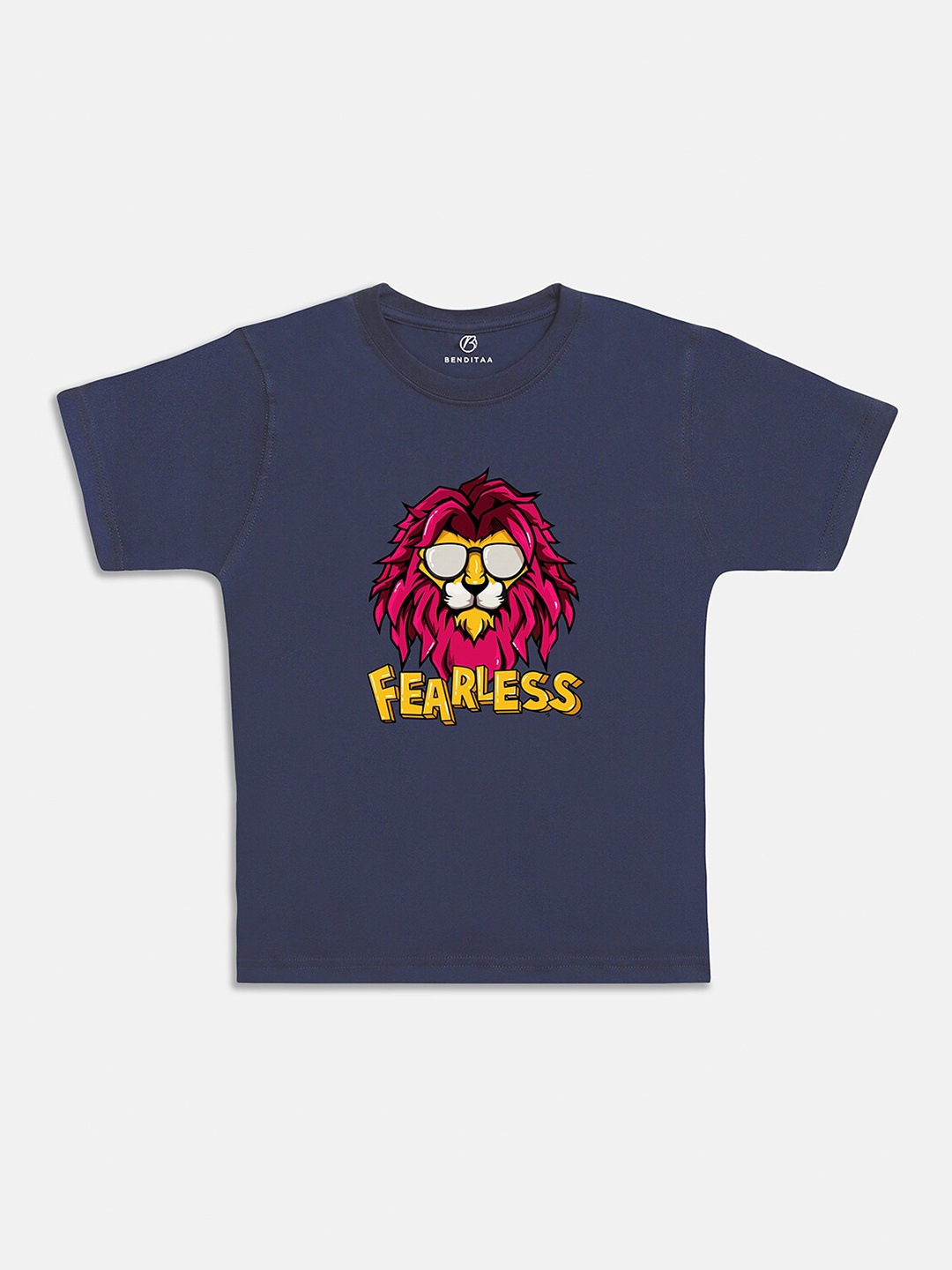 

BAESD Boys Fearless Typography Printed Antimicrobial Pure Cotton T-Shirt, Navy blue