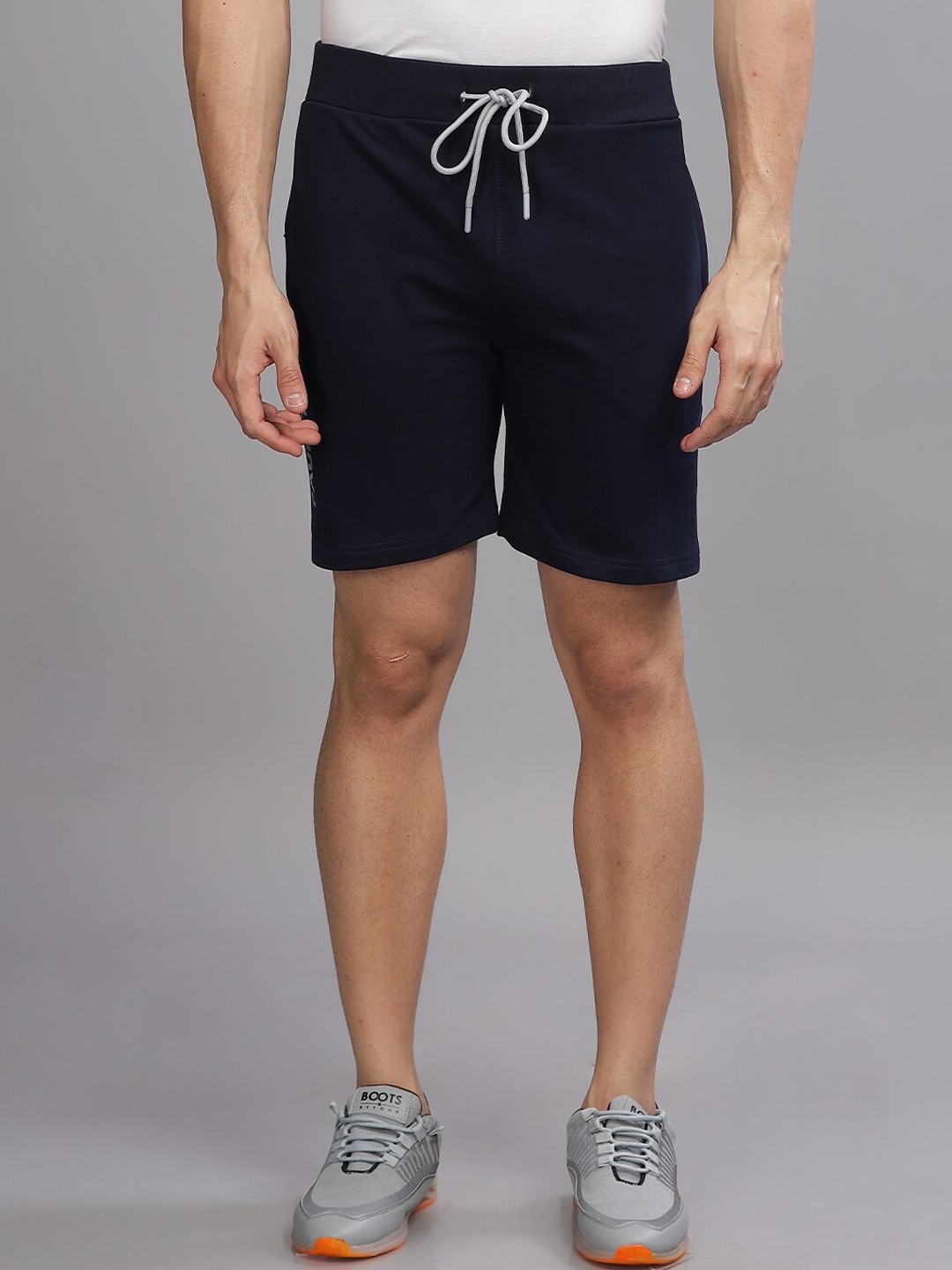 PAUL STREET Men Slim Fit Outdoor Cotton Sports Shorts, Navy blue