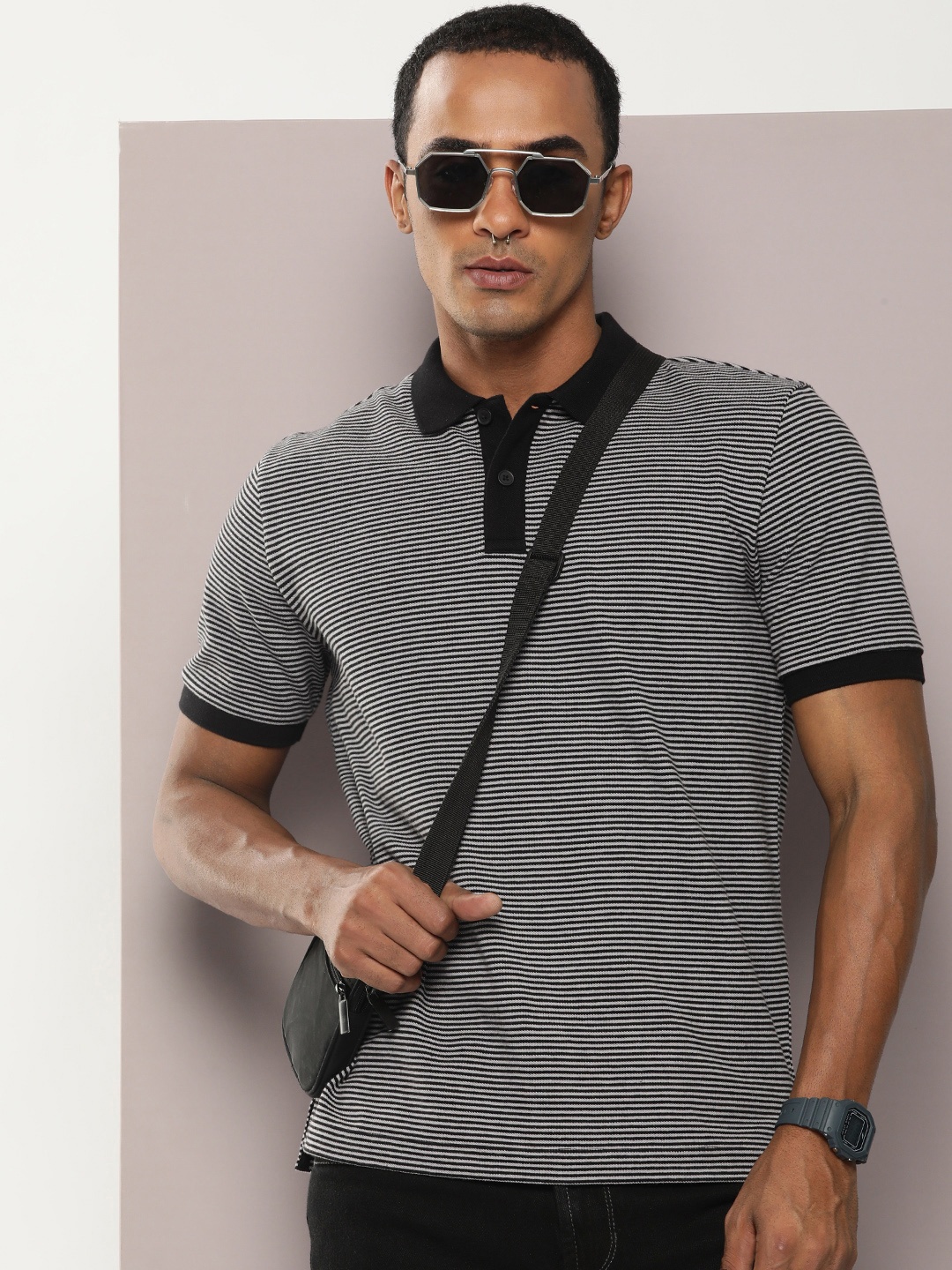 

Kook N Keech Men Striped Polo Collar T-shirt, Black