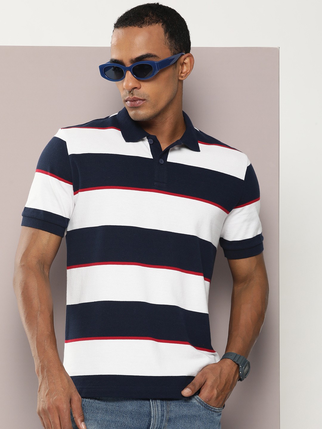 

Kook N Keech Men Striped Polo Collar T-shirt, Navy blue