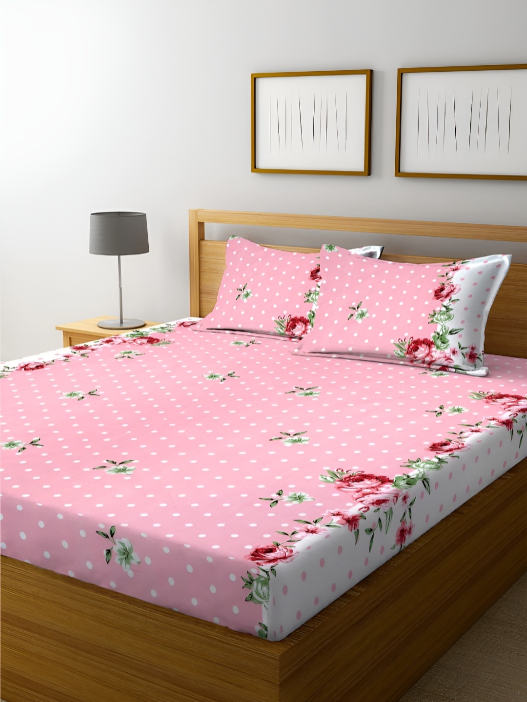 

HOMECRUST Pink & White 210 TC Queen Bedsheet With 2 Pillow Covers