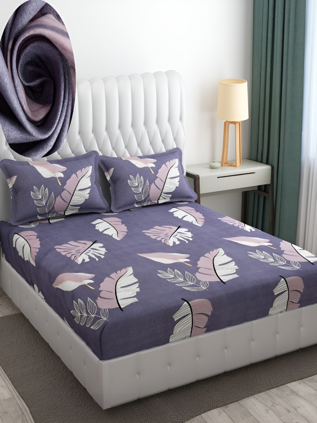 

HOMECRUST Violet Geometric 210 TC Queen Bedsheet with 2 Pillow Covers 300 GSM