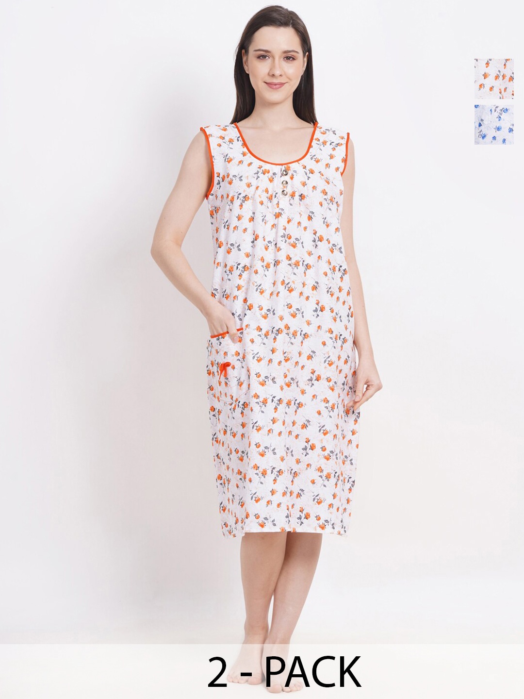 

Breezly Pack Of 2 Printed Pure Cotton Nightdress, Blue
