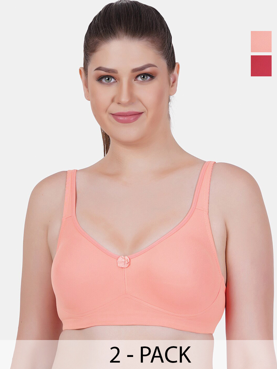 

Reveira Pack Of 2 Medium Coverage Non Padded Dry Fit Minimizer Bra All Day Comfort, Peach