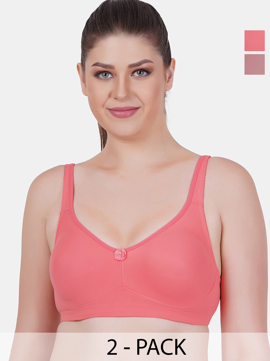 

Reveira Pack Of 2 Medium Coverage Non Padded Dry Fit Minimizer Bra All Day Comfort, Peach