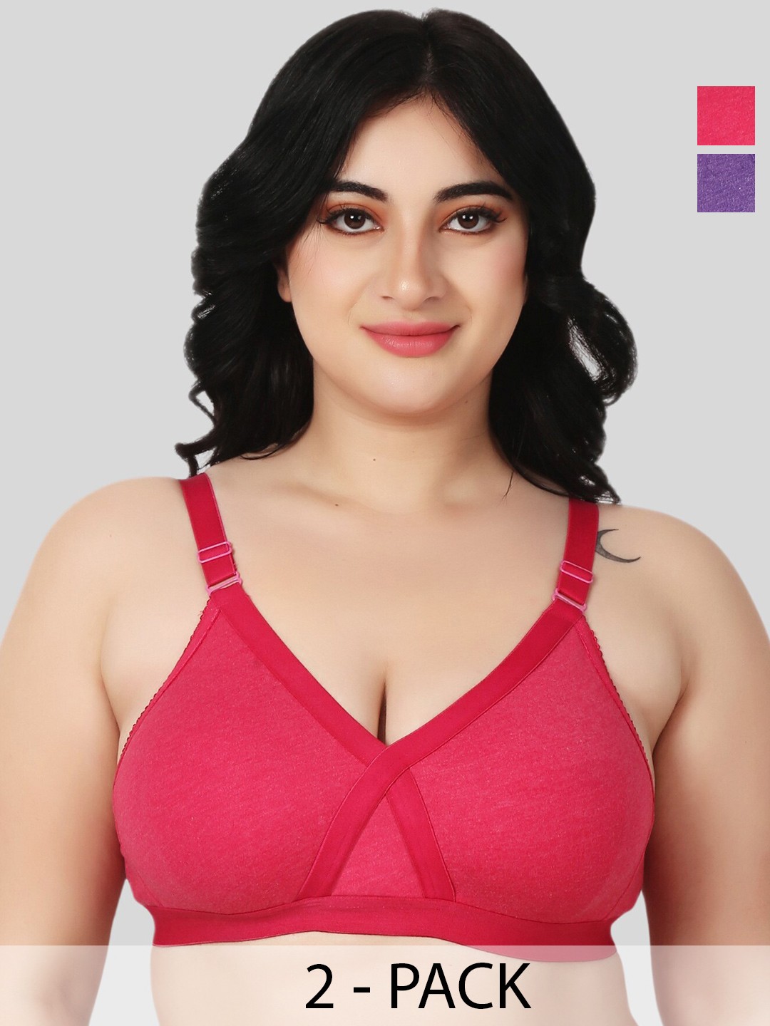

FUNAHME Pack Of 2 Full Coverage Cotton Bra, Pink