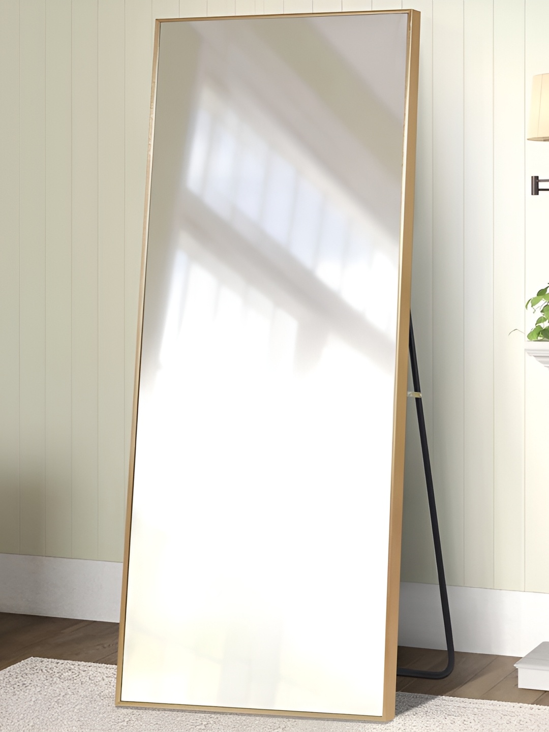 

Sam Home collection Gold toned Rectangular Floor Mirror with Stand