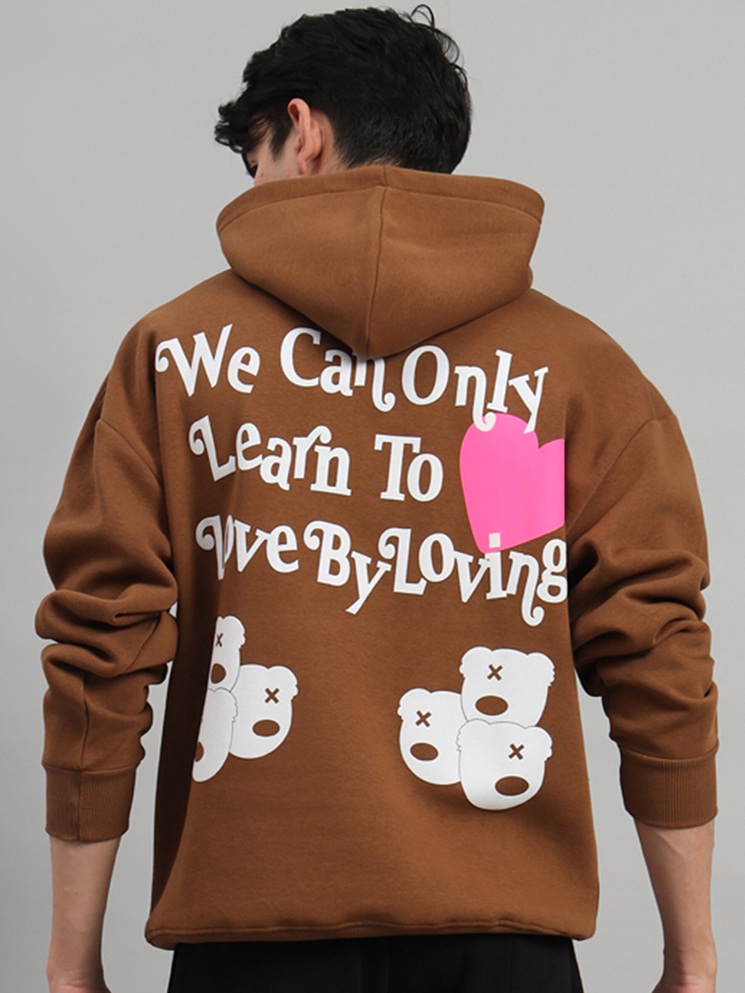 

GRIFFEL Men Brown Printed Hooded Sweatshirt
