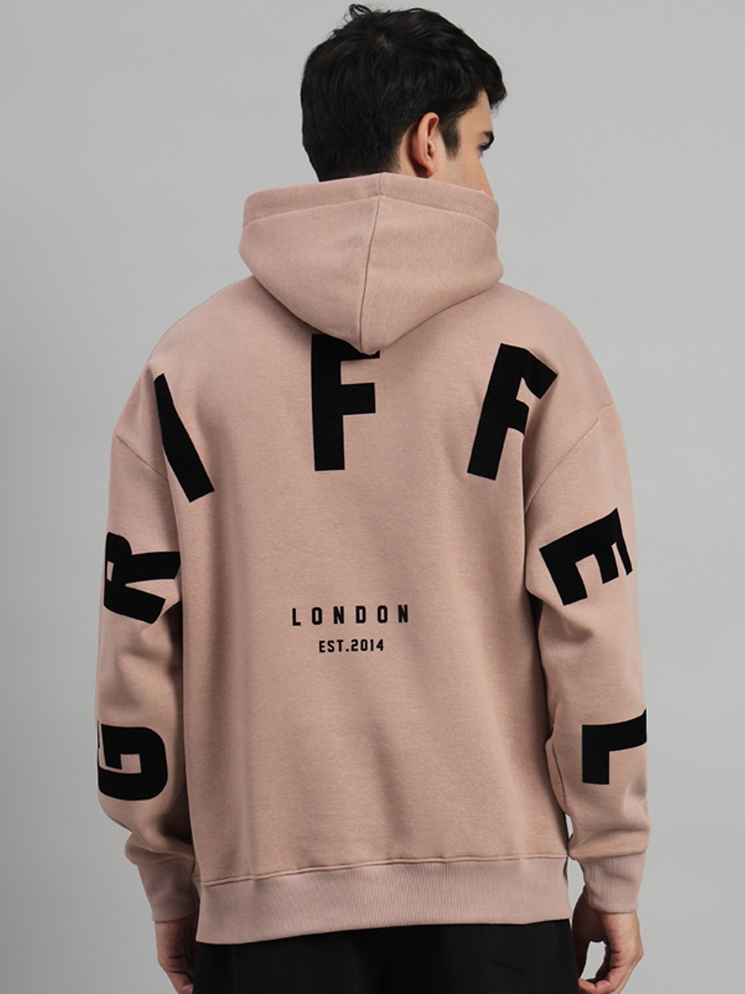 

GRIFFEL Men Cream-Coloured Printed Hooded Sweatshirt