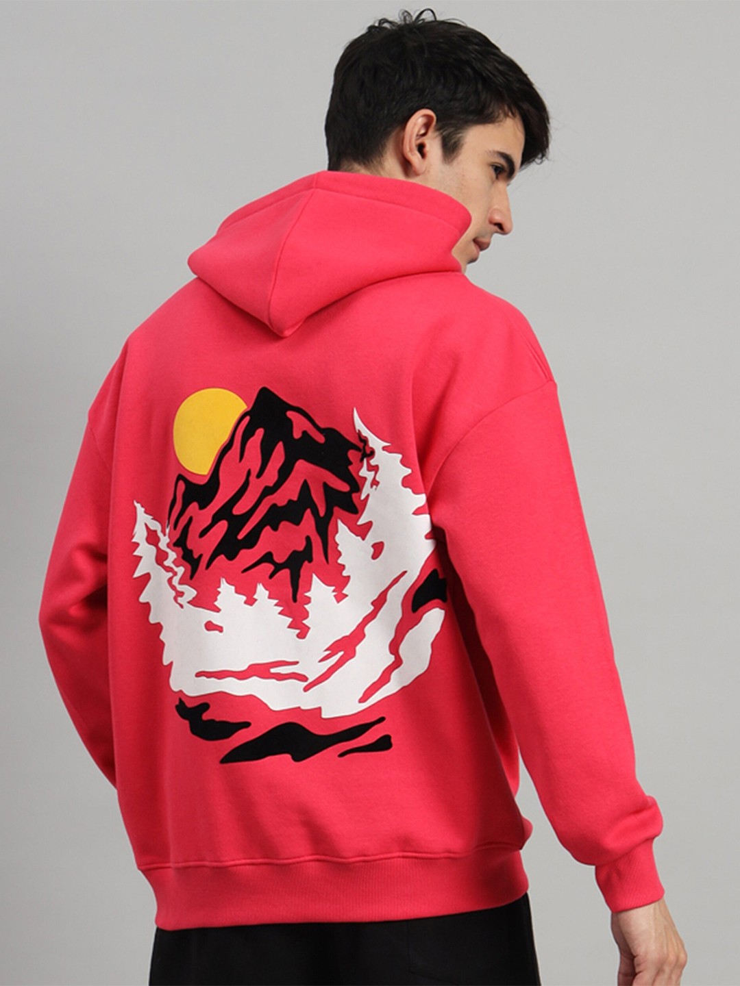 

GRIFFEL Men Pink Printed Hooded Sweatshirt