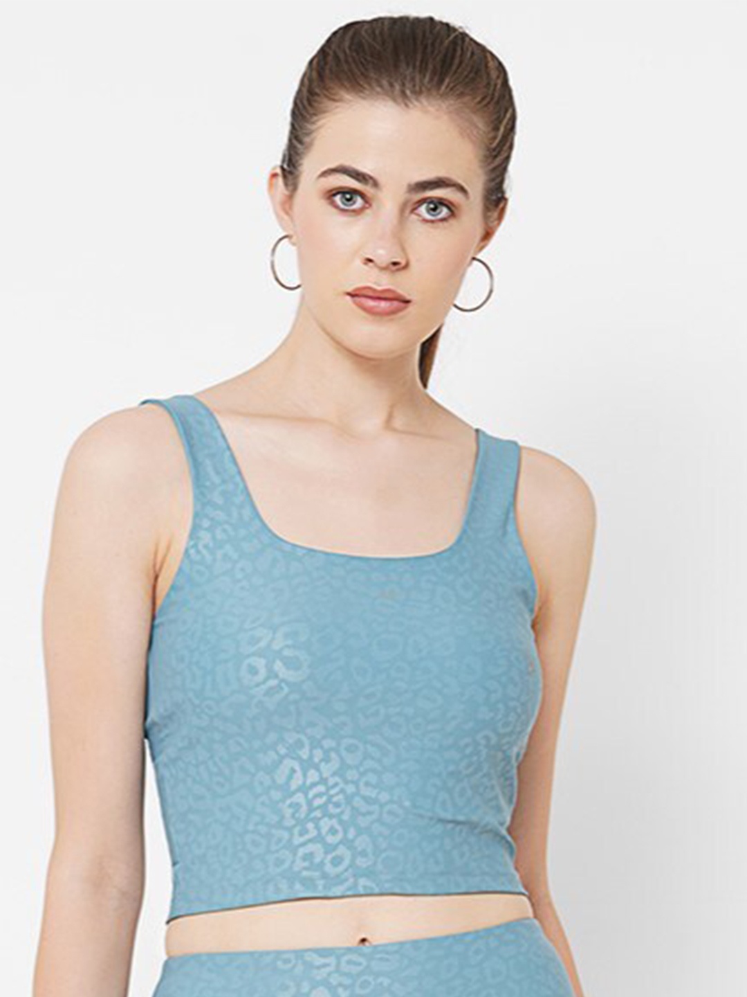 

BODD ACTIVE Abstract Printed Sleeveless Crop Top, Blue