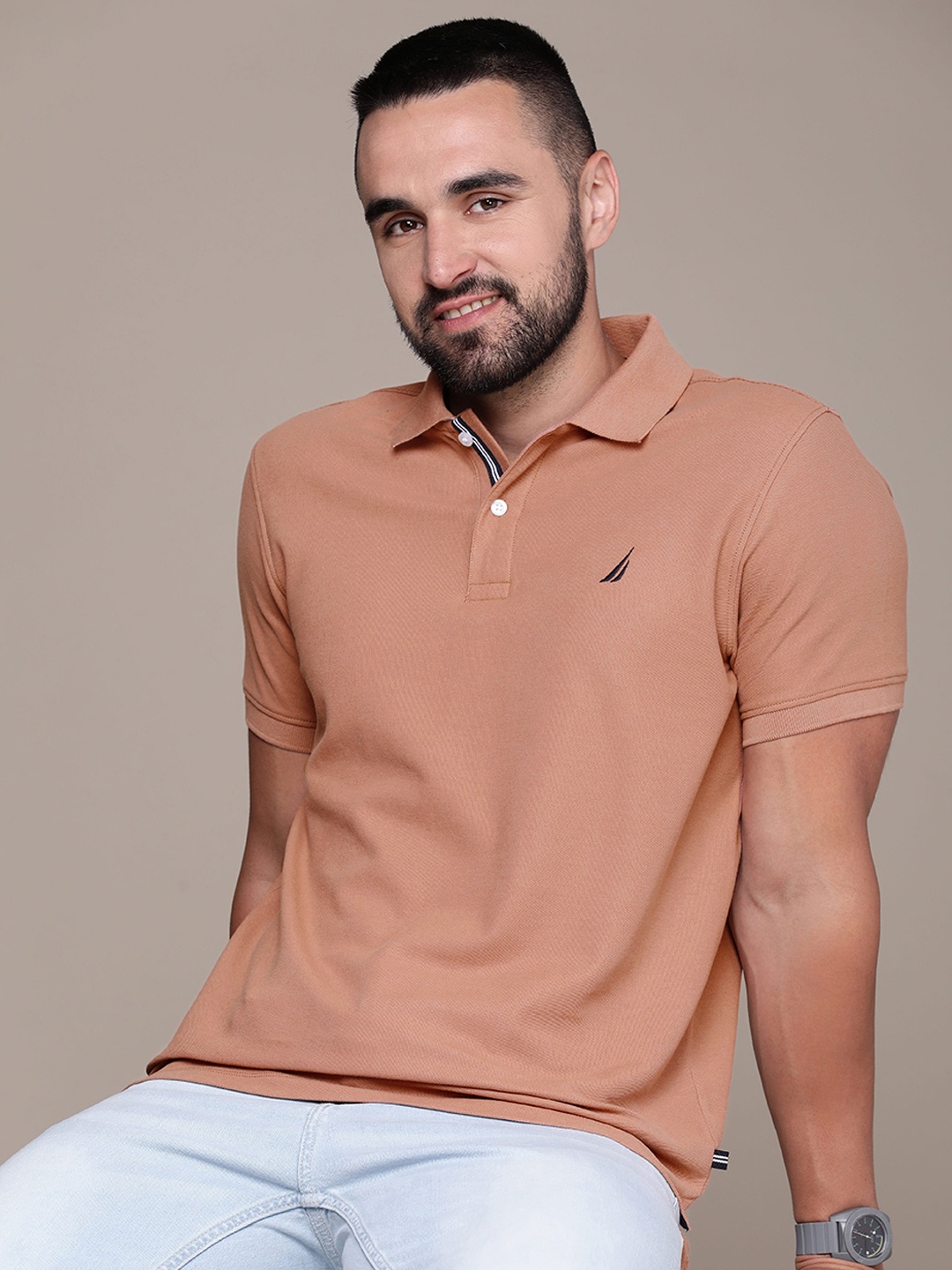 

Nautica Embroidered Polo Collar Pure Cotton T-shirt, Mauve