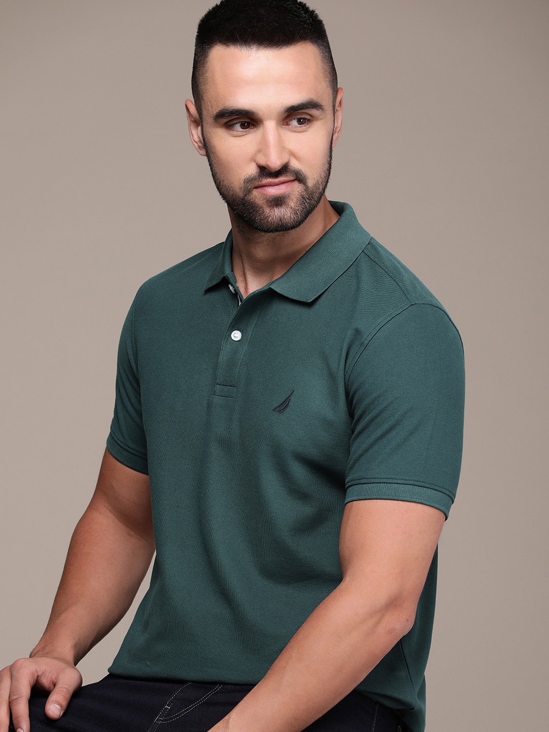 

Nautica Pure Cotton Polo Collar Casual T-shirt, Green