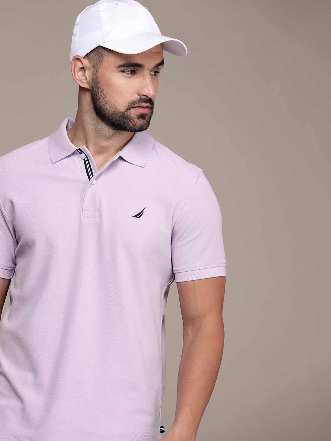

Nautica Men Polo Collar Pure Cotton T-shirt, Lavender