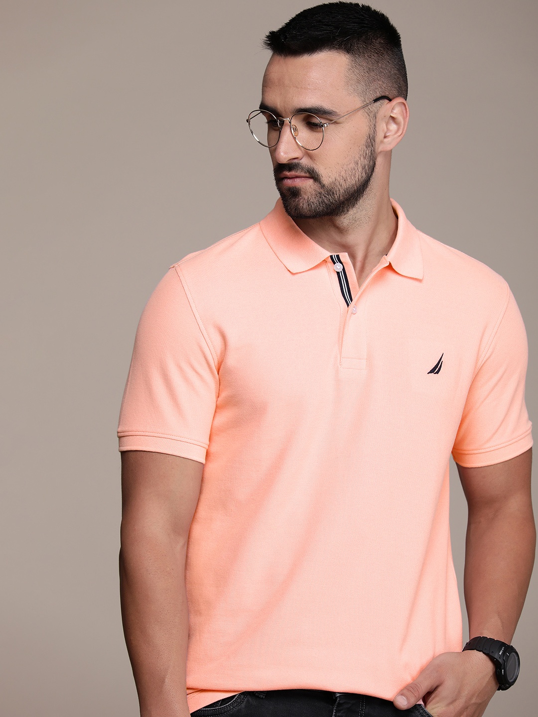 

Nautica Men Polo Collar Pure Cotton T-shirt, Peach