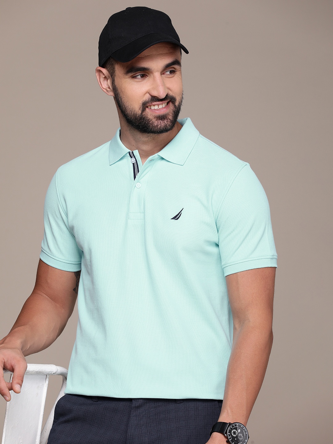 

Nautica Pure Cotton Solid Polo Collar Casual T-shirt, Blue