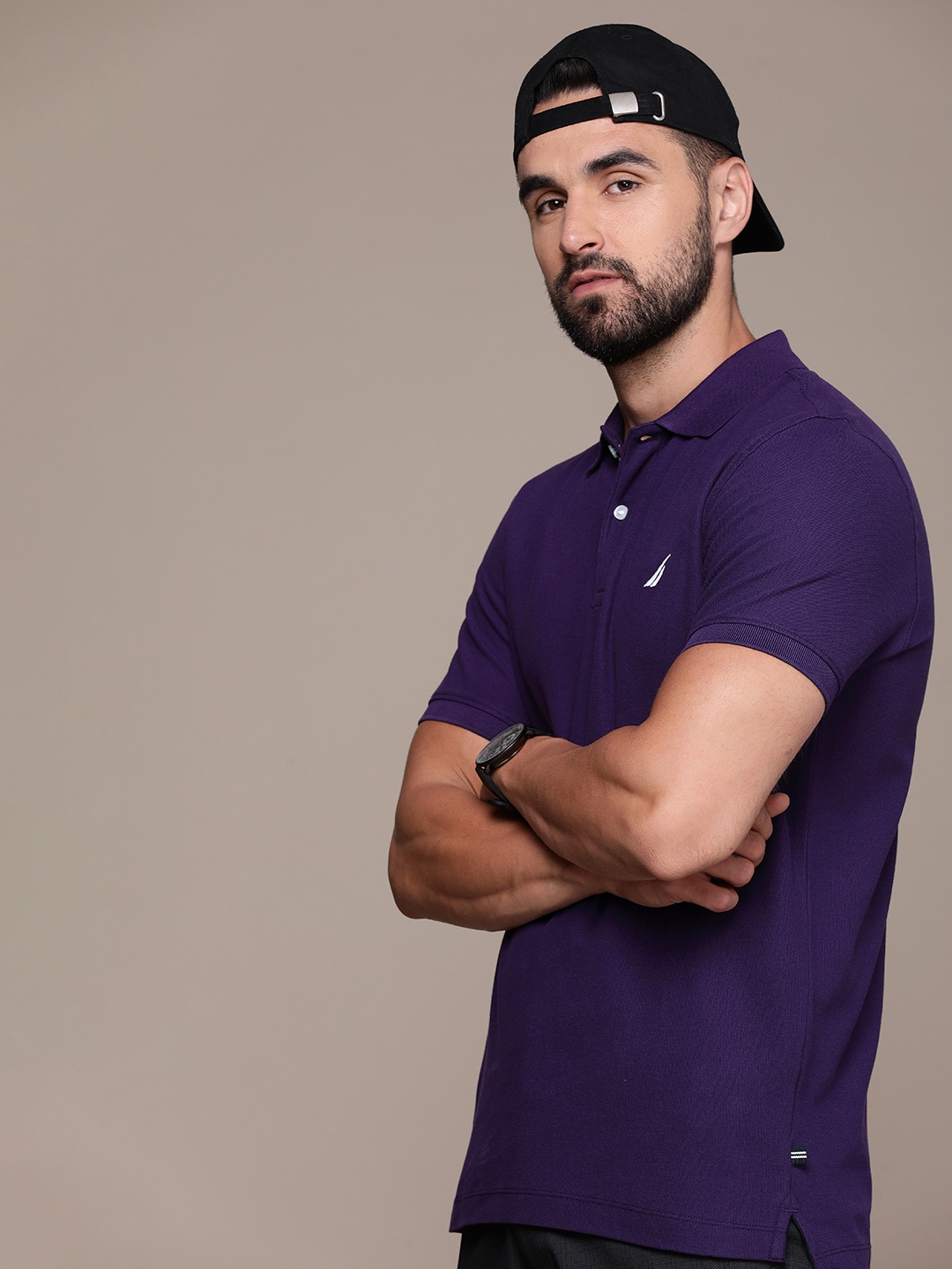 

Nautica Pure Cotton Solid Polo Collar Casual T-shirt, Violet