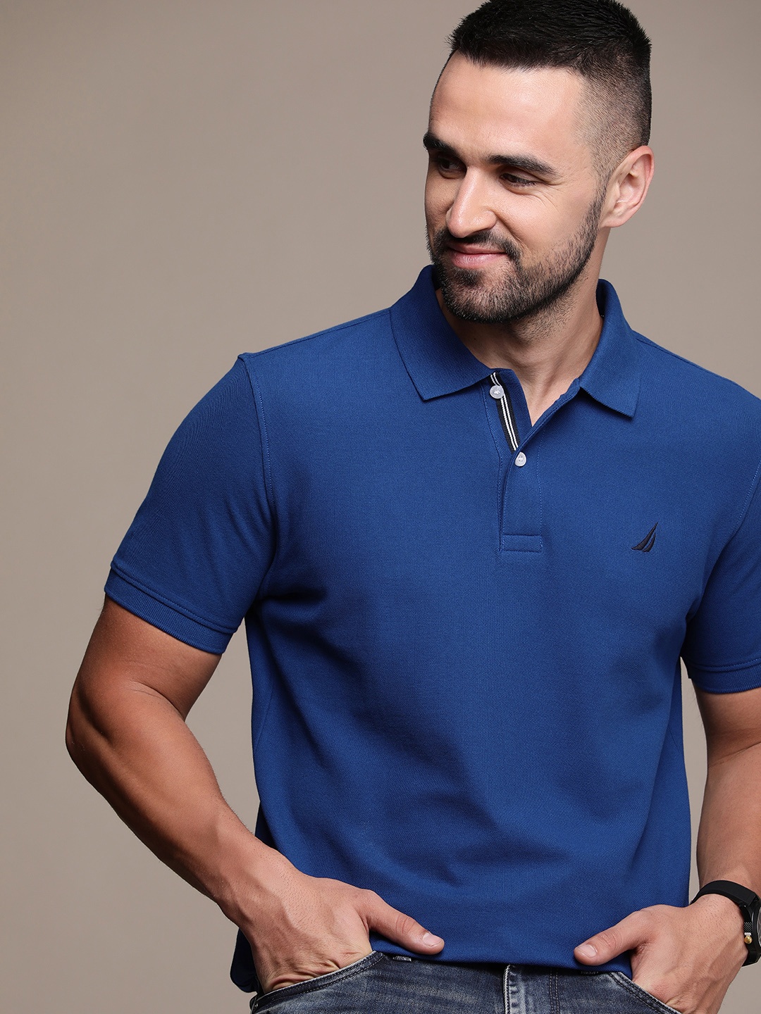 

Nautica Pure Cotton Polo Collar Casual T-shirt, Blue