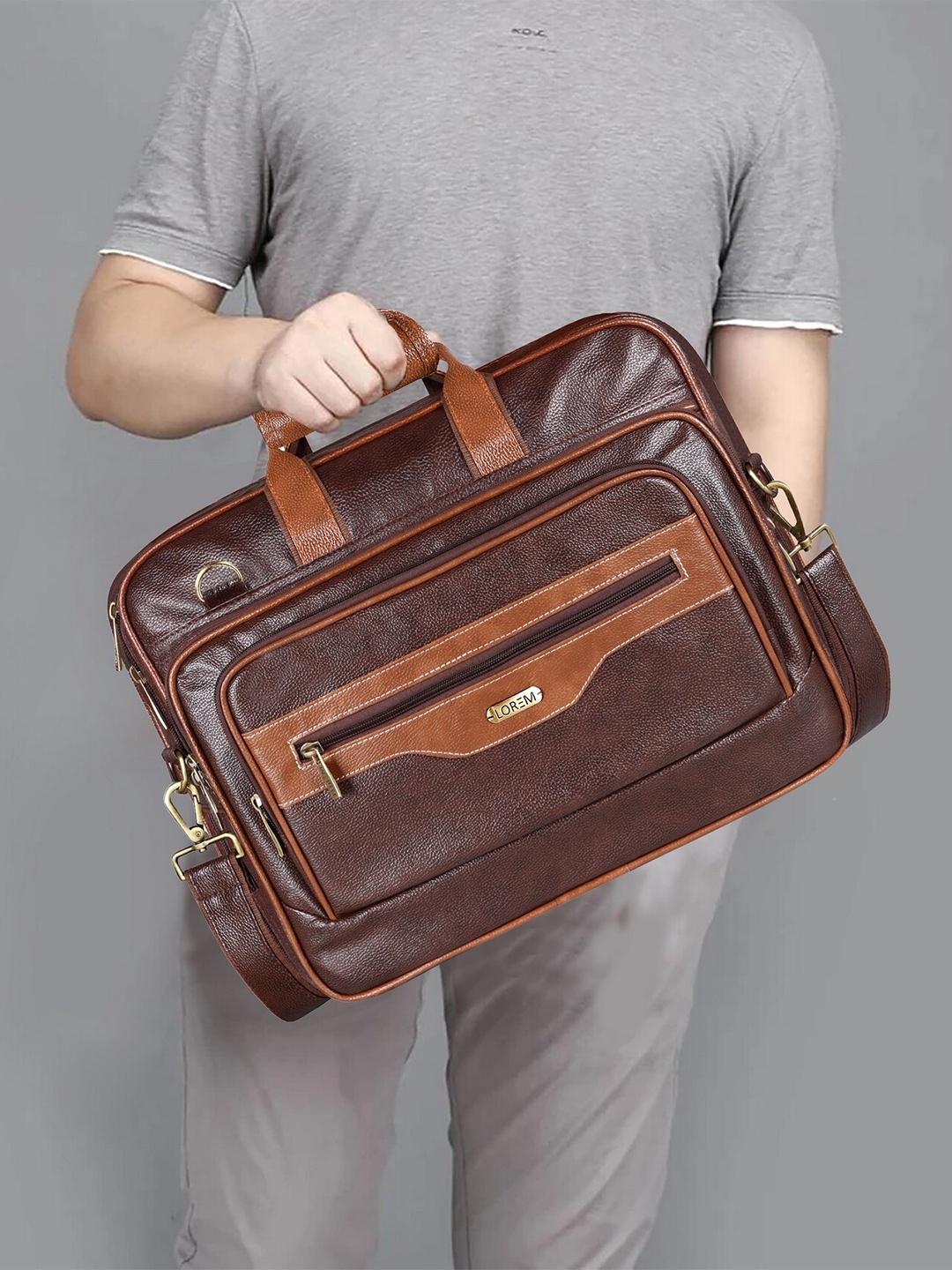 

LOREM Men Textured Messenger Bag, Brown