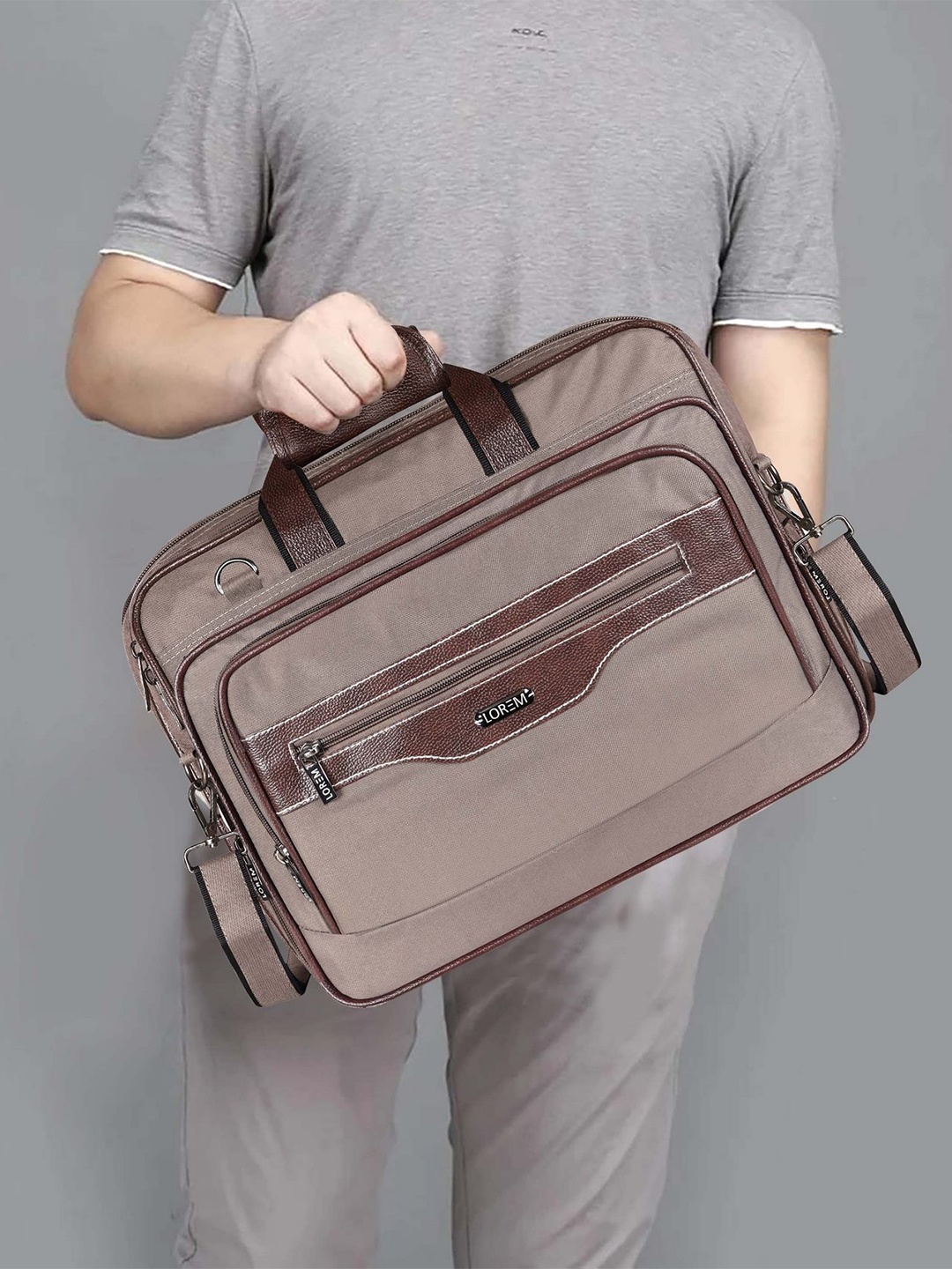 

LOREM Men Textured Messenger Bag, Grey