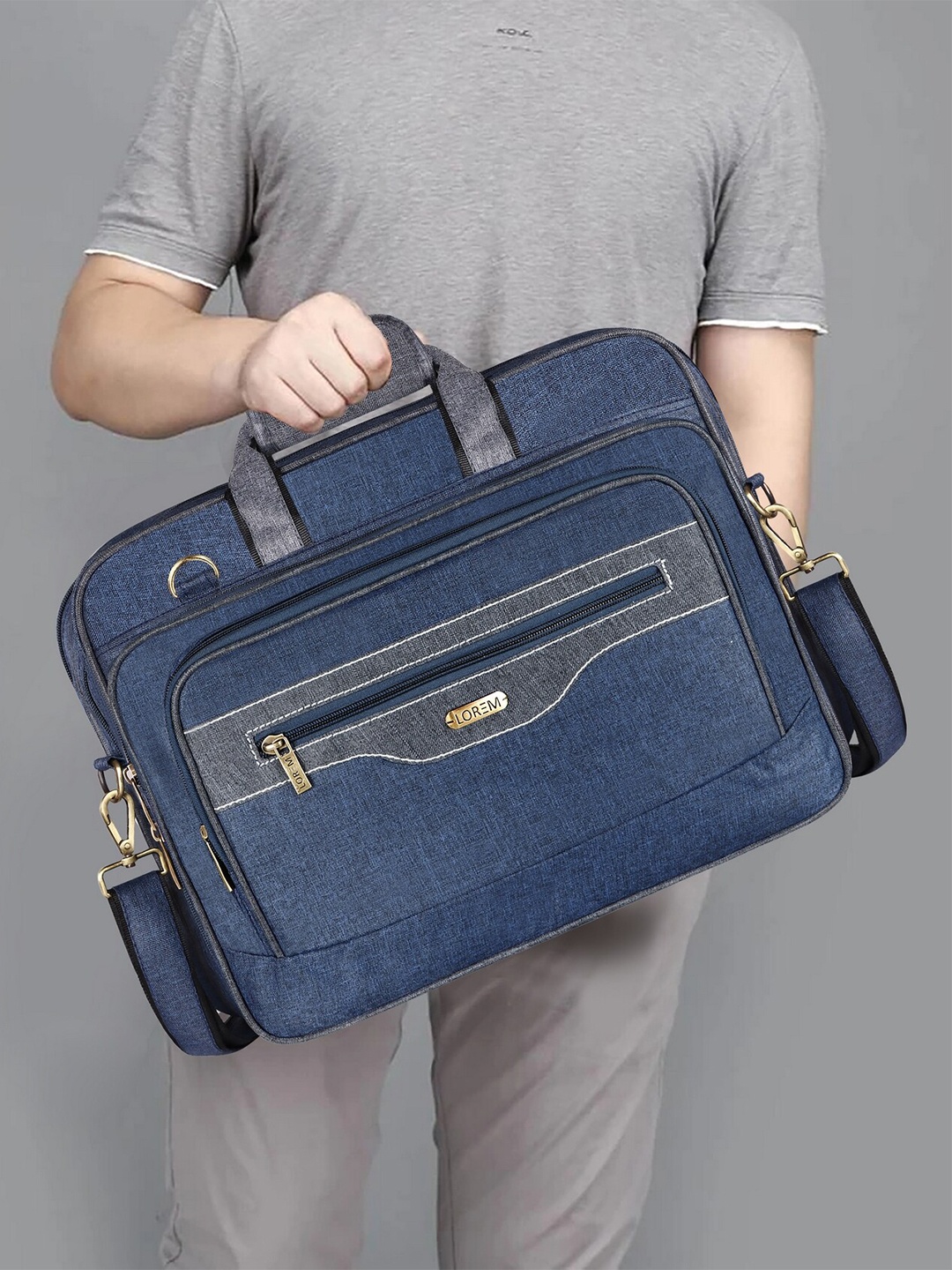 

LOREM Men Textured Linen Messenger Bag, Blue