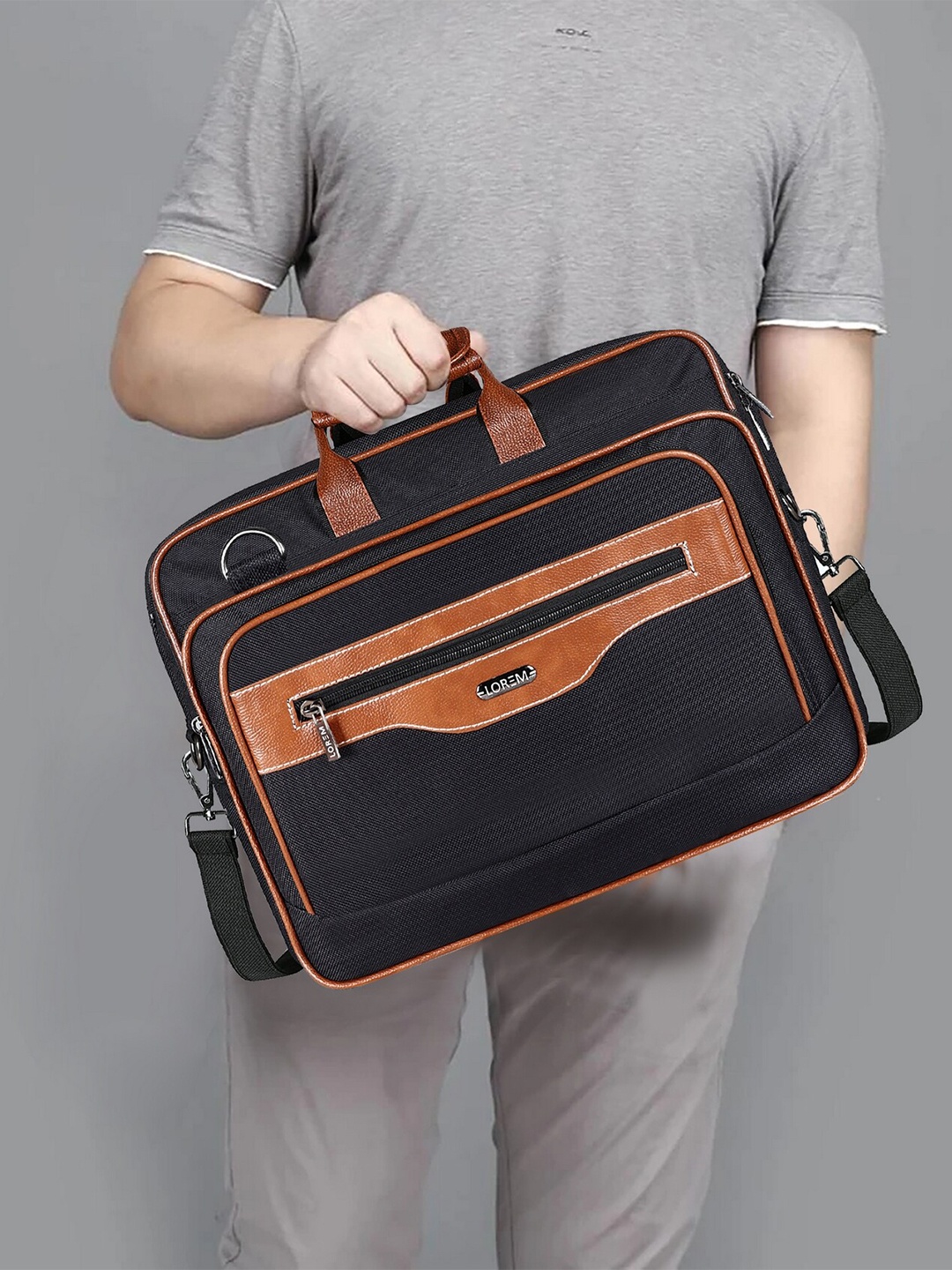 

LOREM Men Textured Messenger Bag, Black