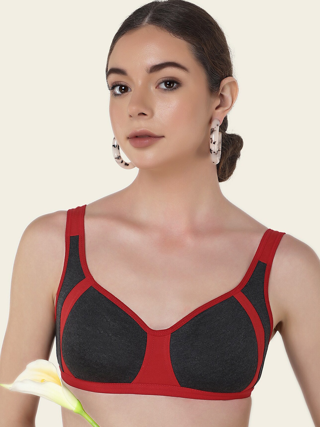 

LULU & SKY Colourblocked Medium Coverage Everyday Bra With All Day Comfort, Red