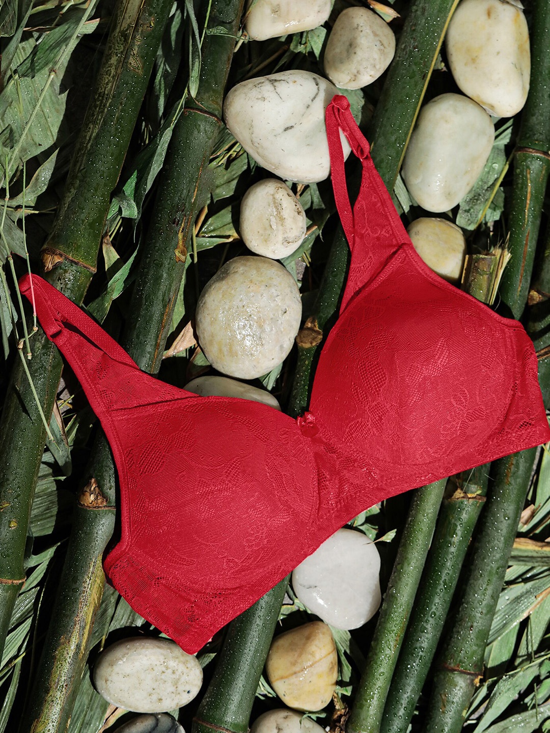 

LULU & SKY Floral Lace Medium Coverage Lightly Padded Everyday Bra With All Day Comfort, Red