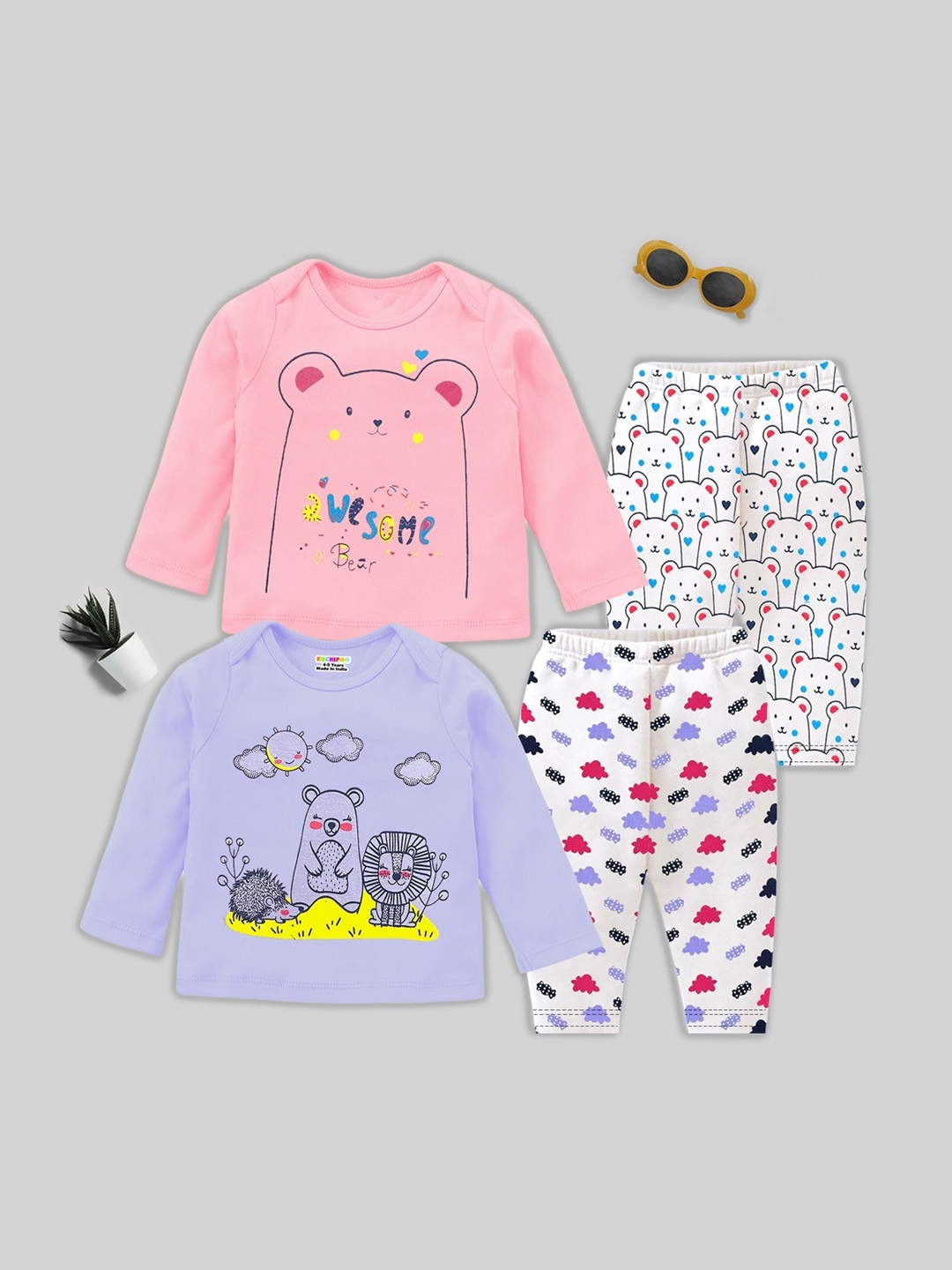 

KUCHIPOO Kids Humour and Comic Printed T-shirt & Pyjamas, Pink
