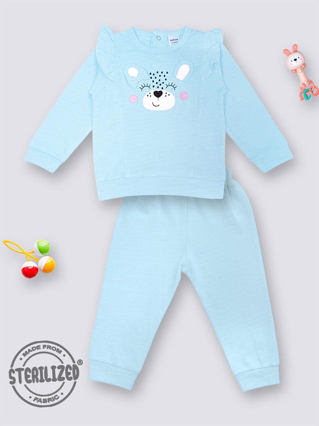 

Moms Love Girls Pure Cotton Printed Top With Trousers, Blue