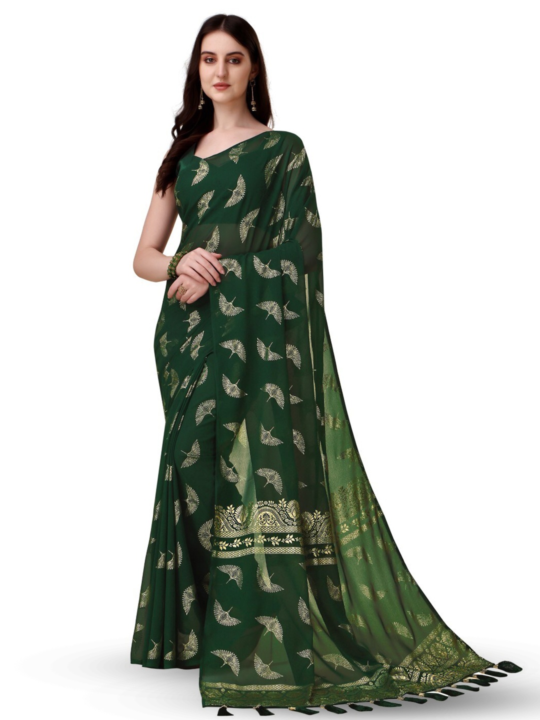 

ZEEPKART Woven Design Saree, Green