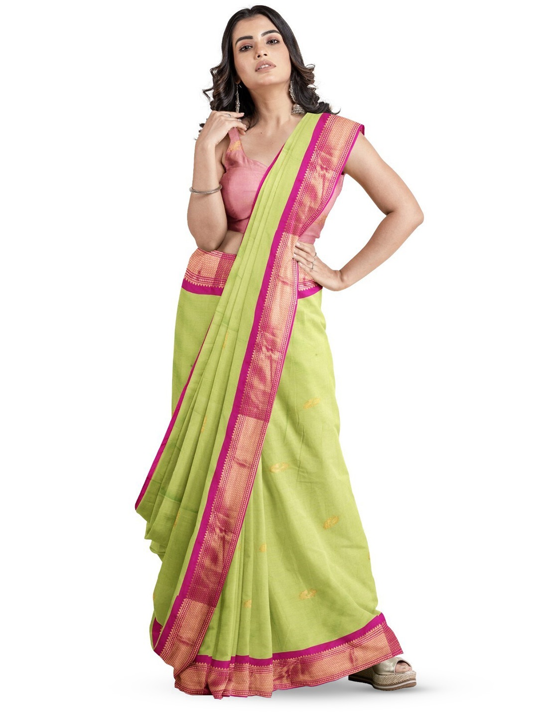 

ZEEPKART Peacock Motif Woven Design Cotton Silk Saree, Pink
