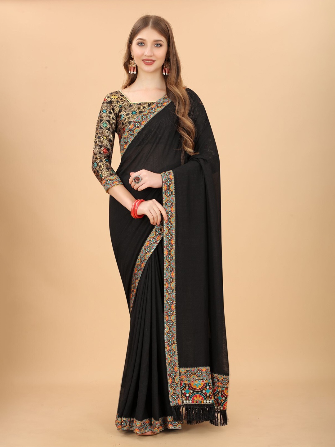 

ZEEPKART Woven Design Silk Blend Saree, Black