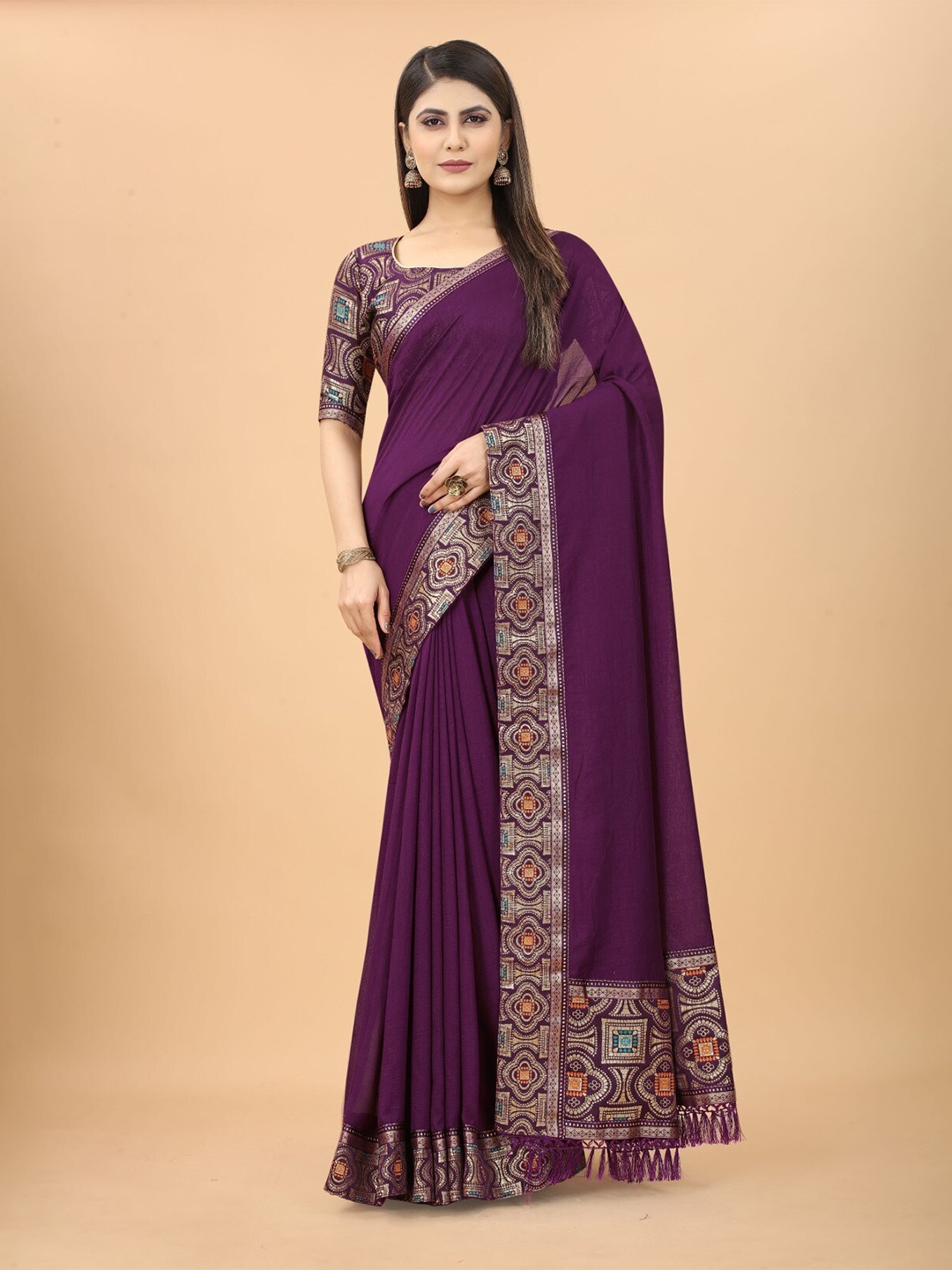 

ZEEPKART Woven Design Zari Saree, Purple