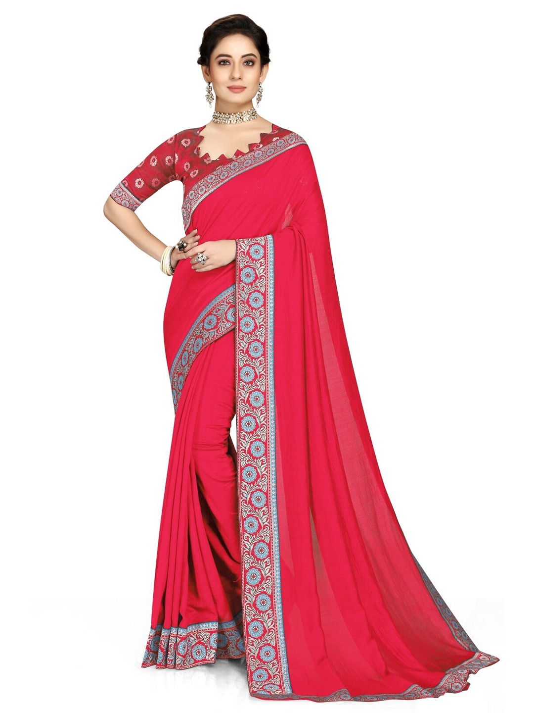 

ZEEPKART Woven Design Zari Saree, Pink