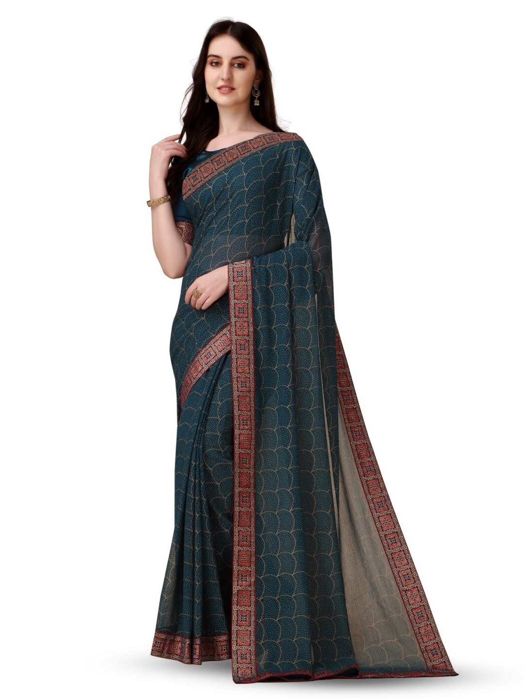 

ZEEPKART Abstract Printed Saree, Green