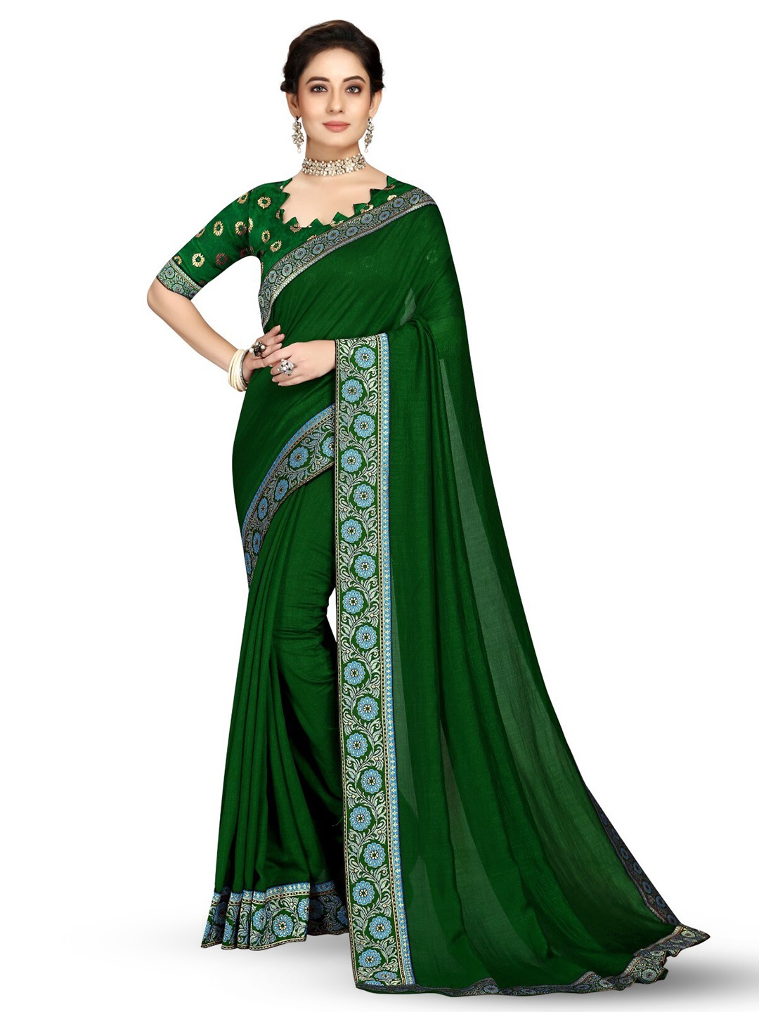 

ZEEPKART Ethnic Motifs Woven Design Saree, Green