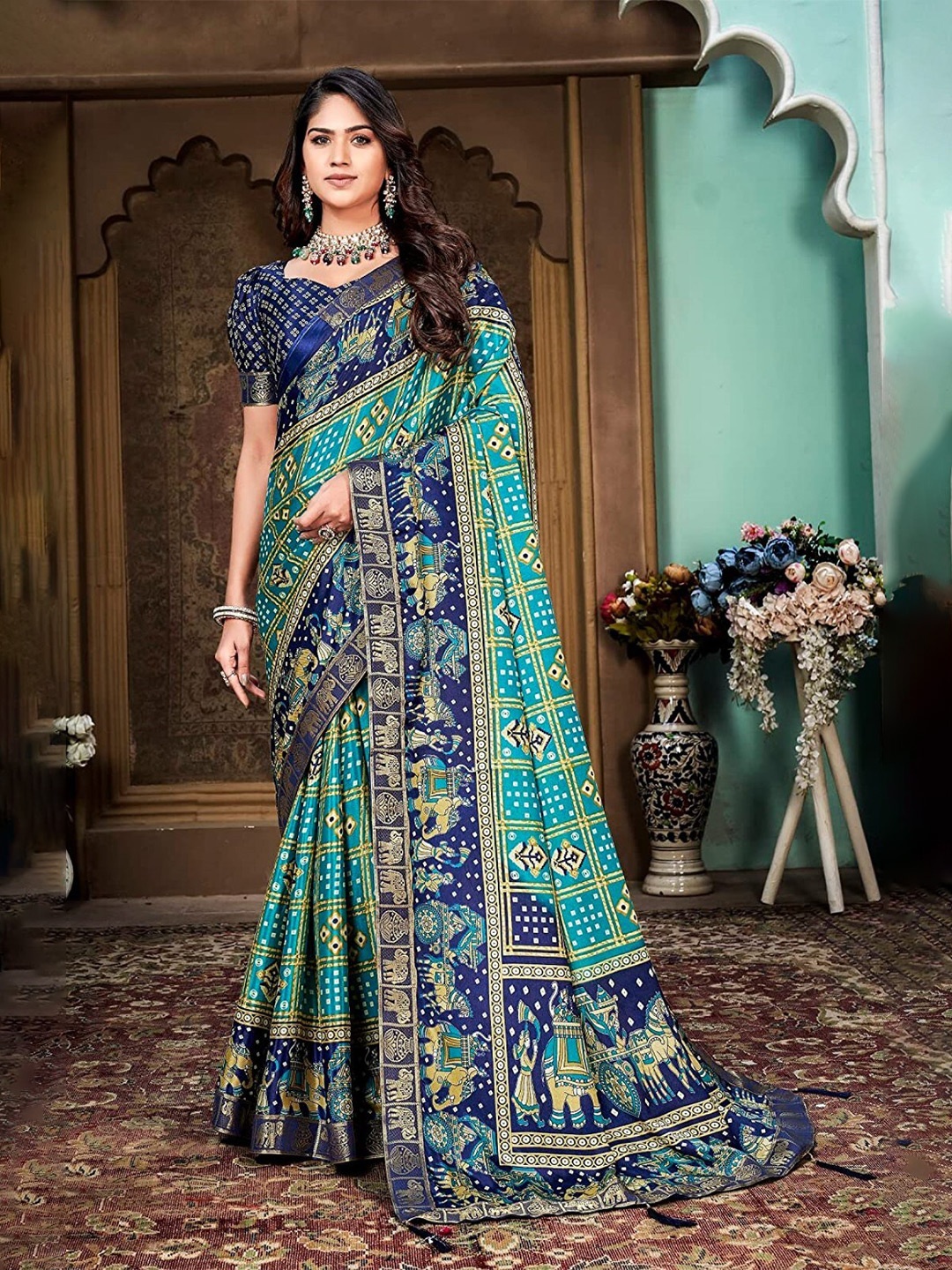 

ZEEPKART Woven Design Saree, Blue