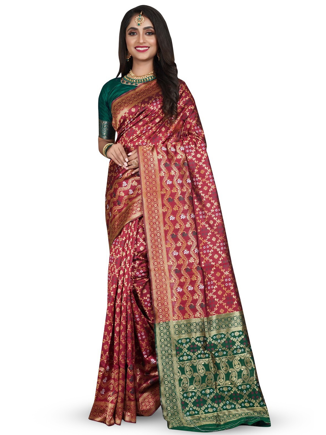

ZEEPKART Woven Design Ethnic Motifs Saree, Red