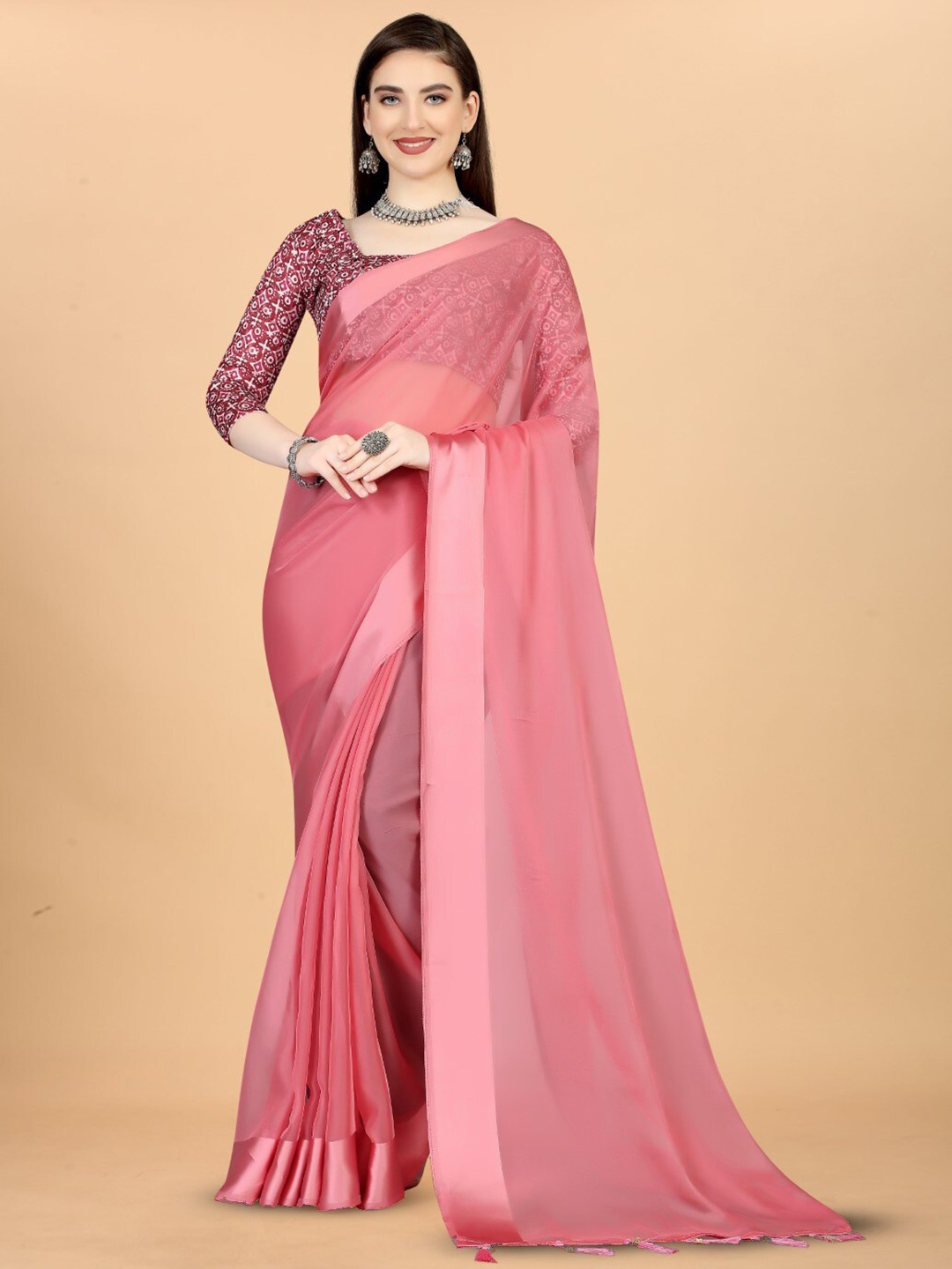 

ZEEPKART Pink Woven Design Saree