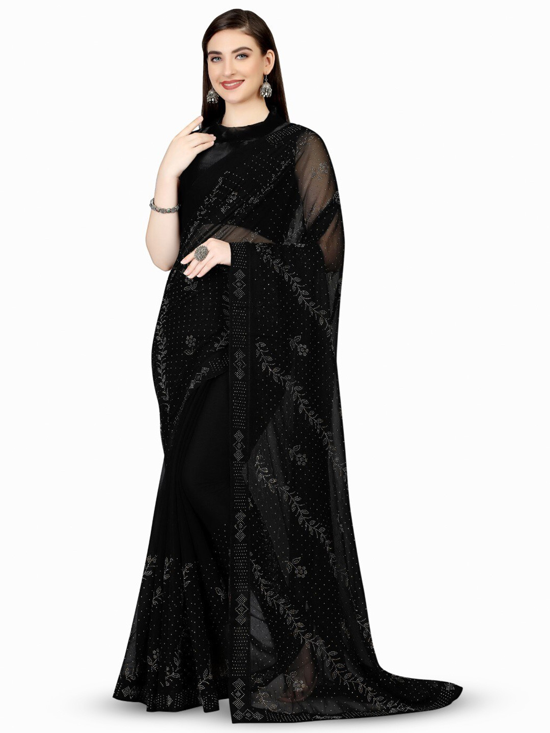

ZEEPKART Embellished Woven Design Saree, Black