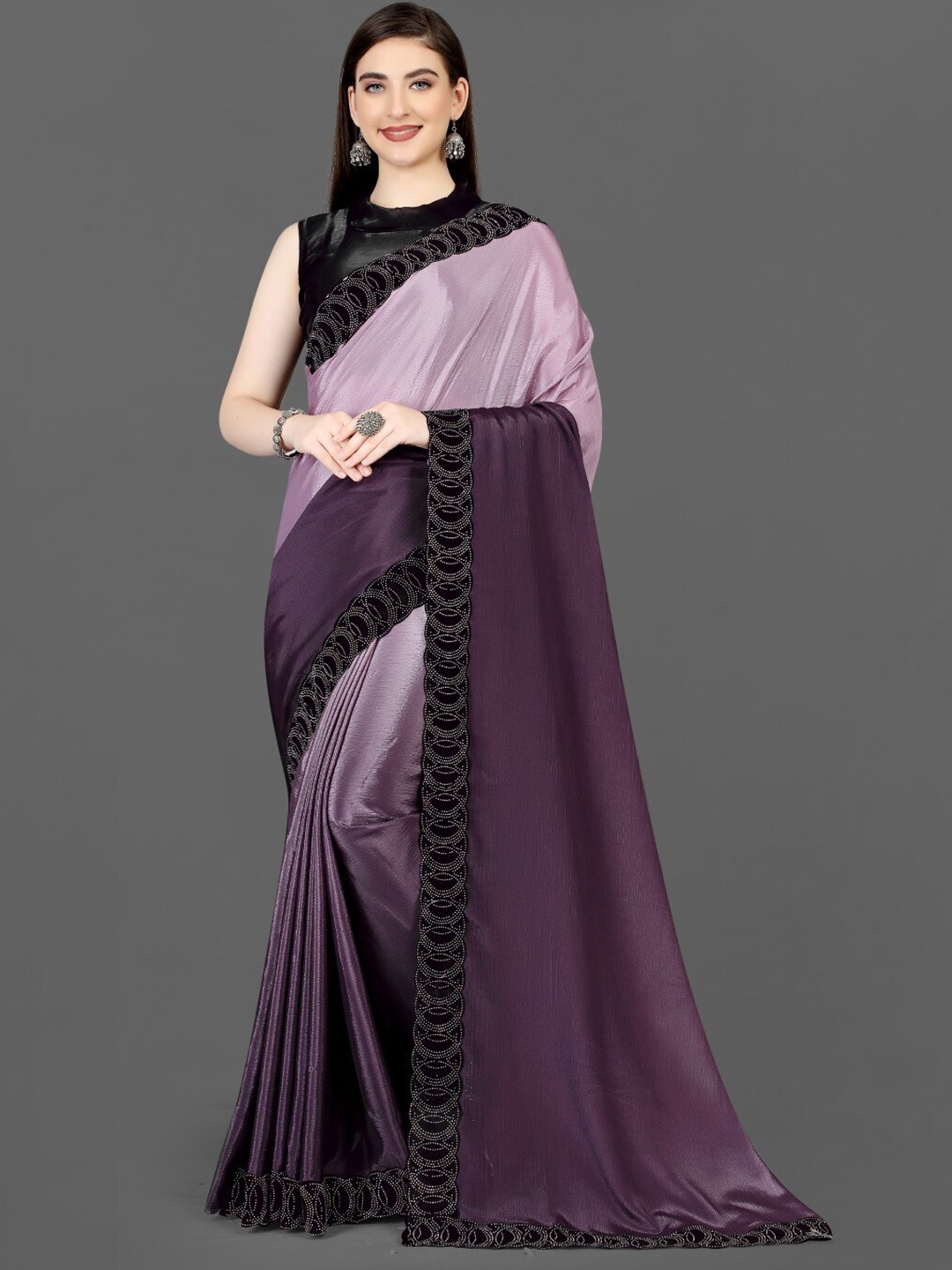 

ZEEPKART Colourblocked Embellished Saree, Lavender