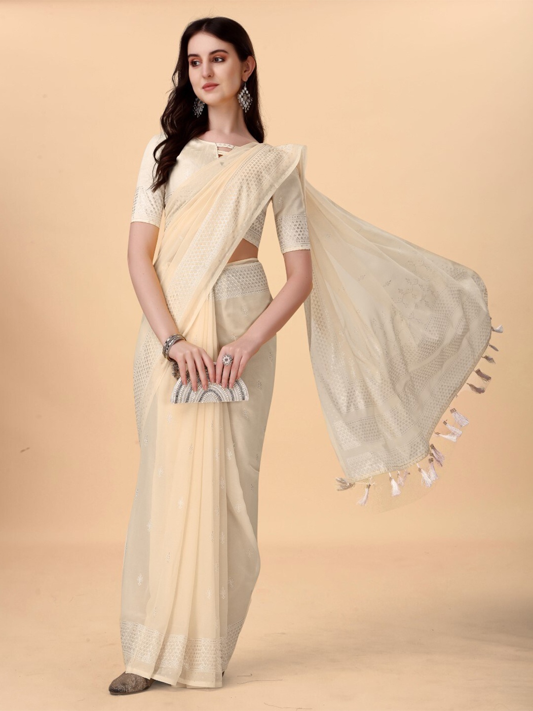 

ZEEPKART Woven Design Saree, White