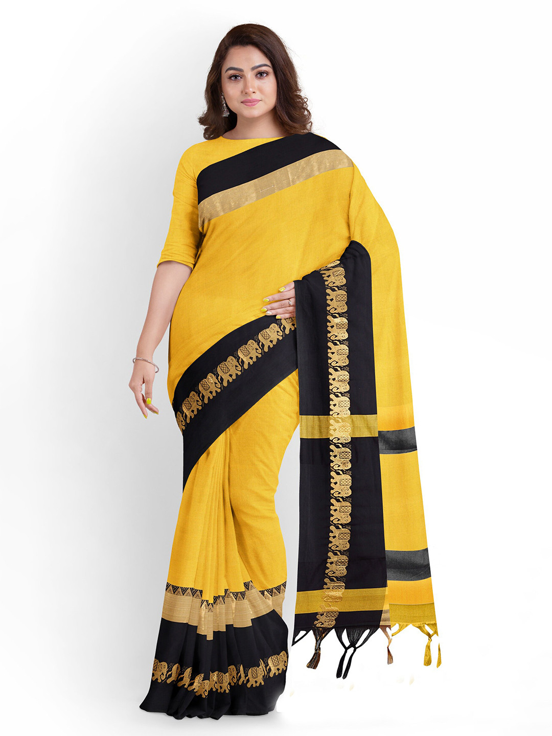 

ZEEPKART Woven Design Zari Silk Cotton Saree, Black