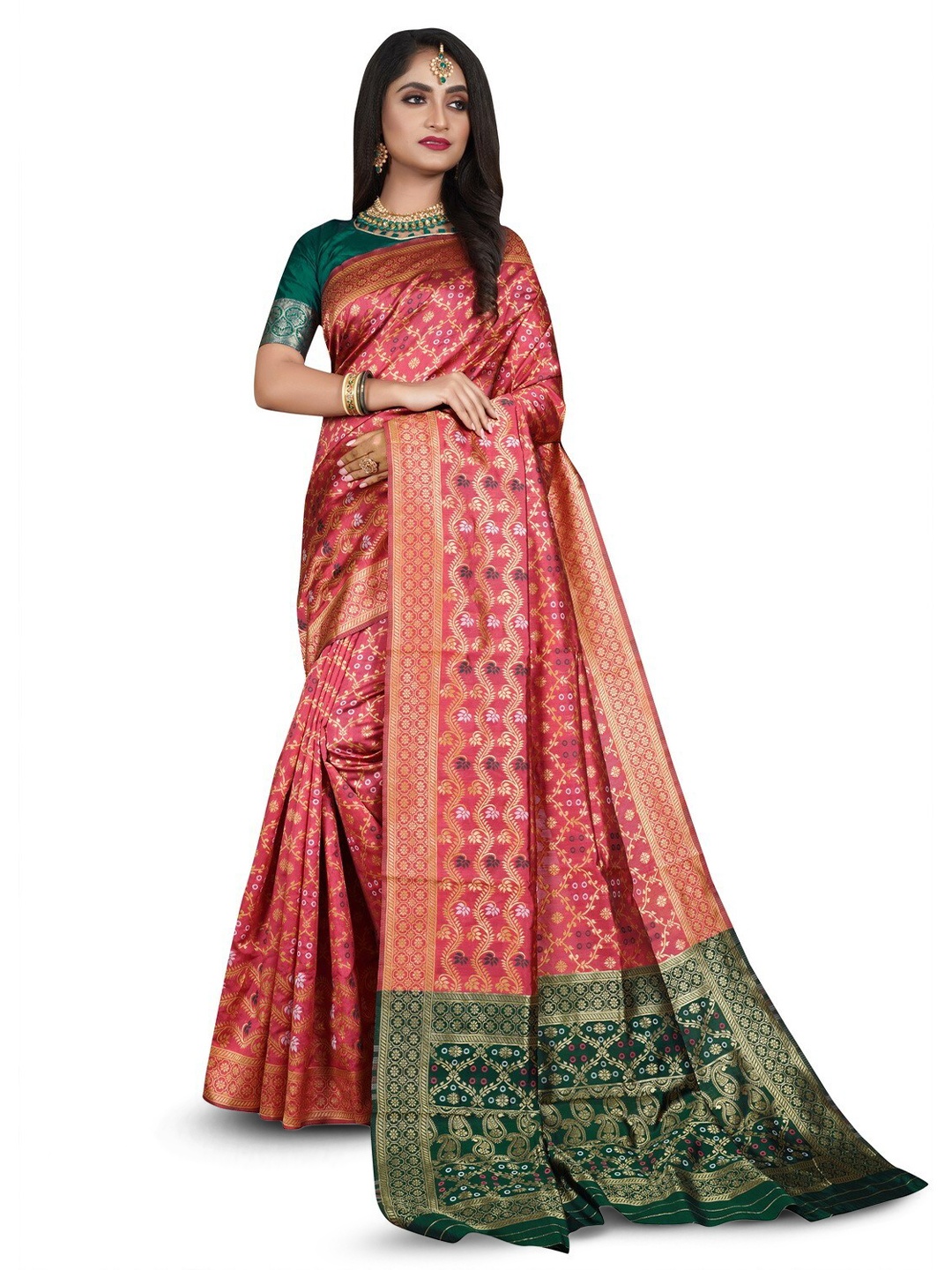 

ZEEPKART Woven Design Zari Saree, Pink