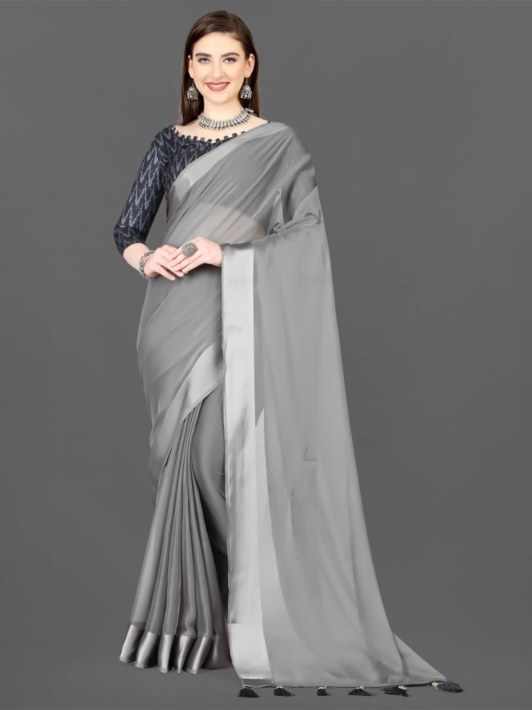 

ZEEPKART Ready to Wear Zari Saree, Grey
